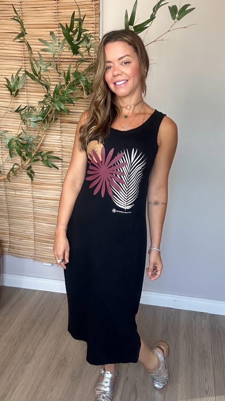 Vestido Midi Regata  Botonical Inspiration Preto