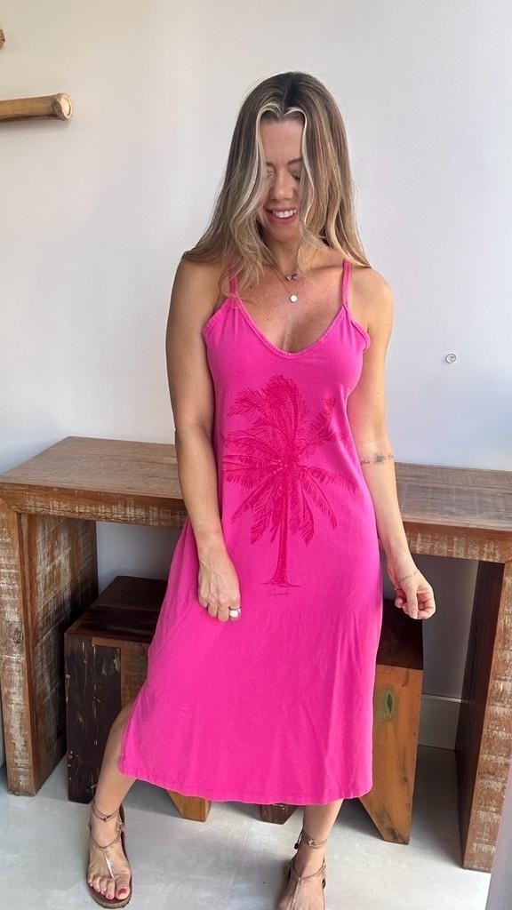 Vestido Midi Alça Coqueiro Pink