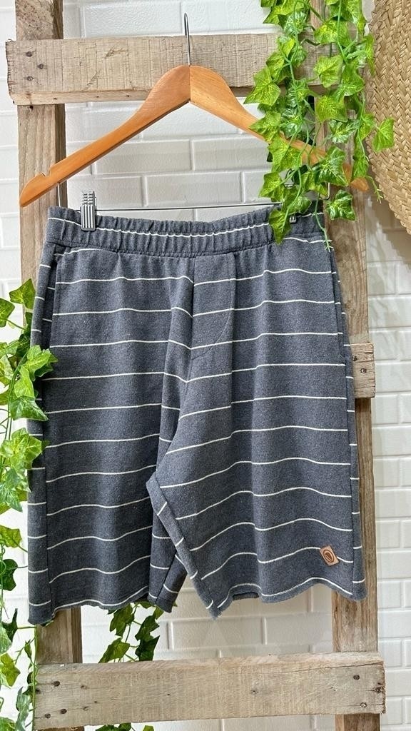 Bermuda Linho Com Algodão Listrado Chumbo