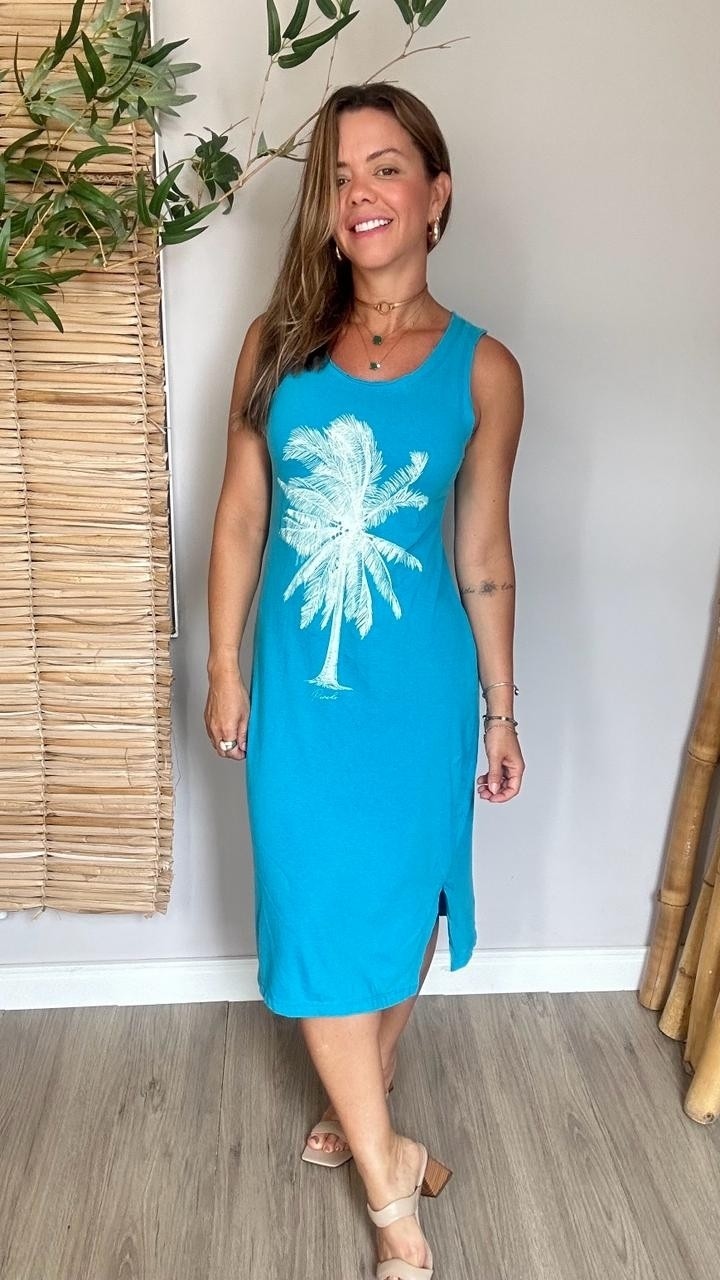 Vestido Midi Regata Coqueiro Azul Turquesa