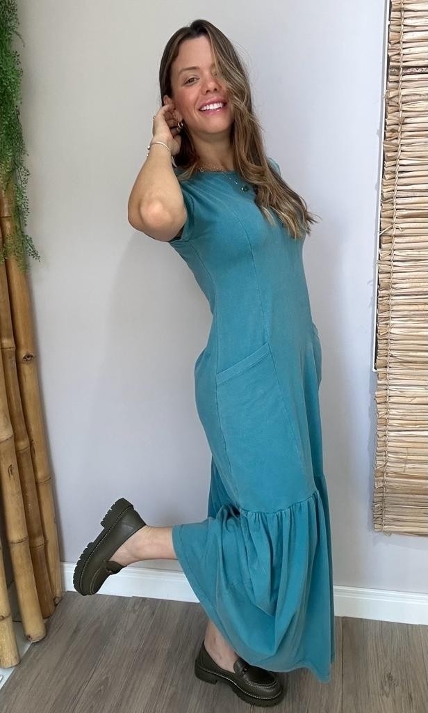 Vestido Heloisa Basic Azul Turquesa