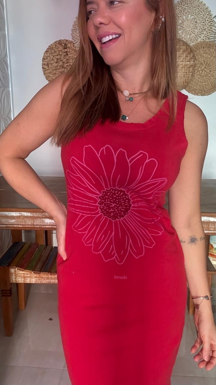 Vestido Midi Regata  Margarida Contorno  Vermelho